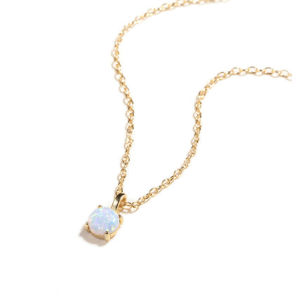 14K Gold Natural Opal Solitaire Necklace | Minimal Fine Jewelry Pendant