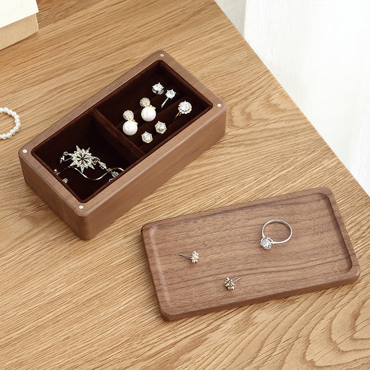 Wooden Velvet Jewelry Box | Magnetic Travel Storage Case