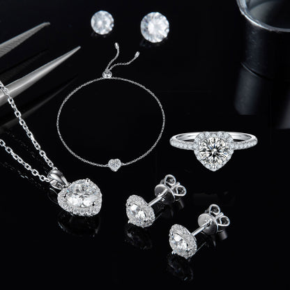 925 Sterling Silver Moissanite Jewelry Collection | Necklace, Earrings & Bracelet