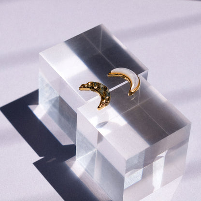 Moon Earrings  asymmetrical earrings  star earrings  cosmos jewelry  gold earrings  silver earrings  copper jewelry  natural stone earrings