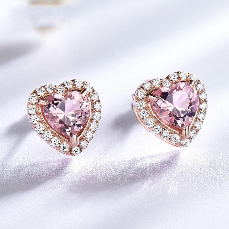 925 Sterling Silver Morganite Heart-Shaped Stud Earrings | Women’s Gemstone Jewelry