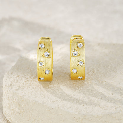 Star Track Moissanite Huggie Earrings | S925 Sterling Silver, 18K Gold Electroplated | Geometric Luxury Studs