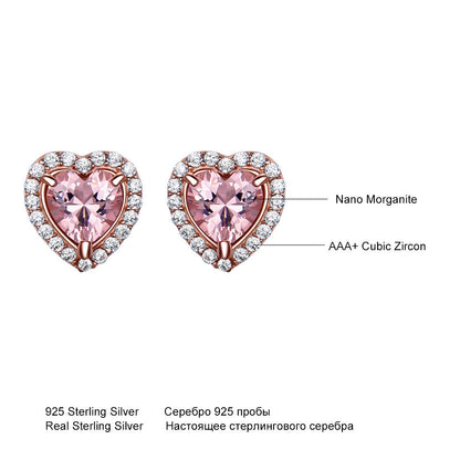 925 Sterling Silver Morganite Heart-Shaped Stud Earrings | Women’s Gemstone Jewelry