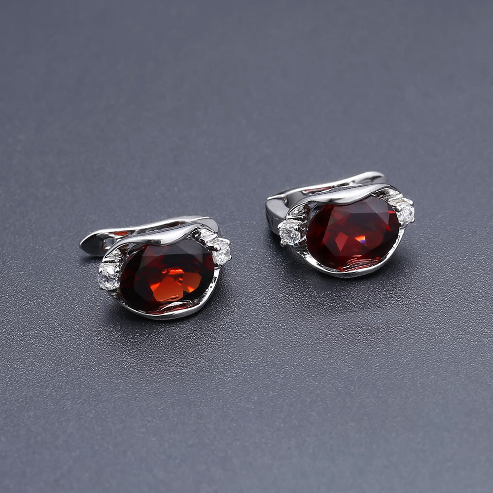 Natural Garnet  Silver Earrings  Stud Earrings  Women's Jewelry  Inlaid Gem  Gemstone Jewelry  Elegant Earrings  Geometric Style  Silver Jewelry