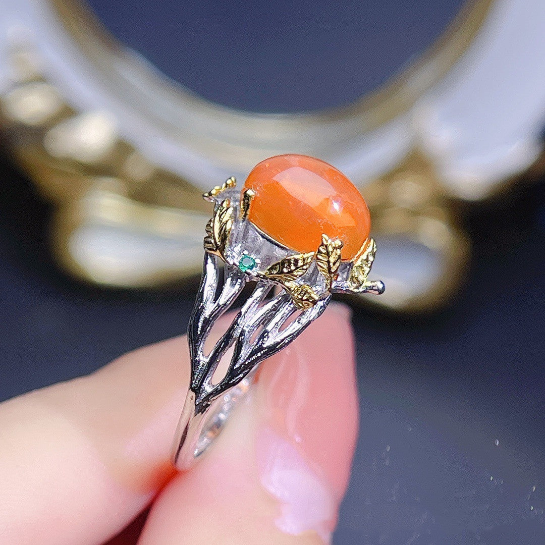 Natural Fire Opal Ring | S925 Sterling Silver