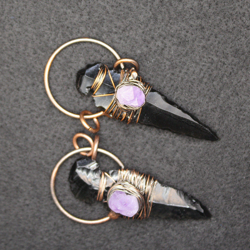 Oracle — Wire-Wrapped Obsidian & Amethyst Crystal Pendant Necklace | Heirloom Collection