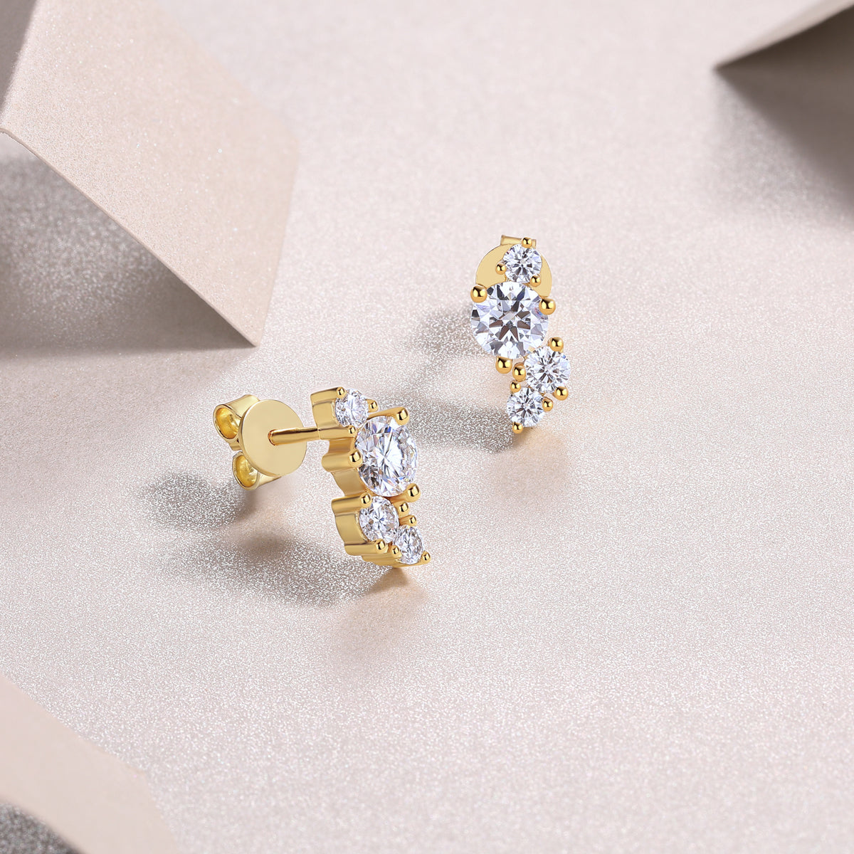Four-Stone Moissanite Stud Earrings | Light Shadow Design in S925 Silver, Gold-Plated