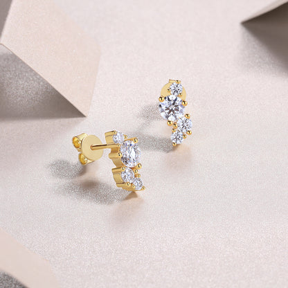 Four-Stone Moissanite Stud Earrings | Light Shadow Design in S925 Silver, Gold-Plated