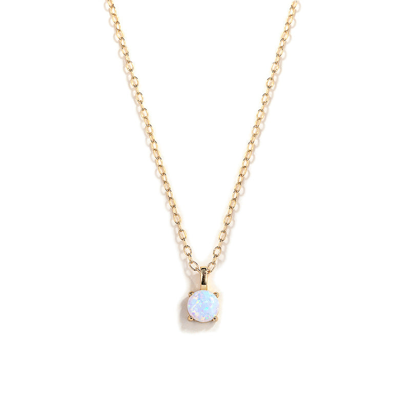 14K Gold Natural Opal Solitaire Necklace | Minimal Fine Jewelry Pendant