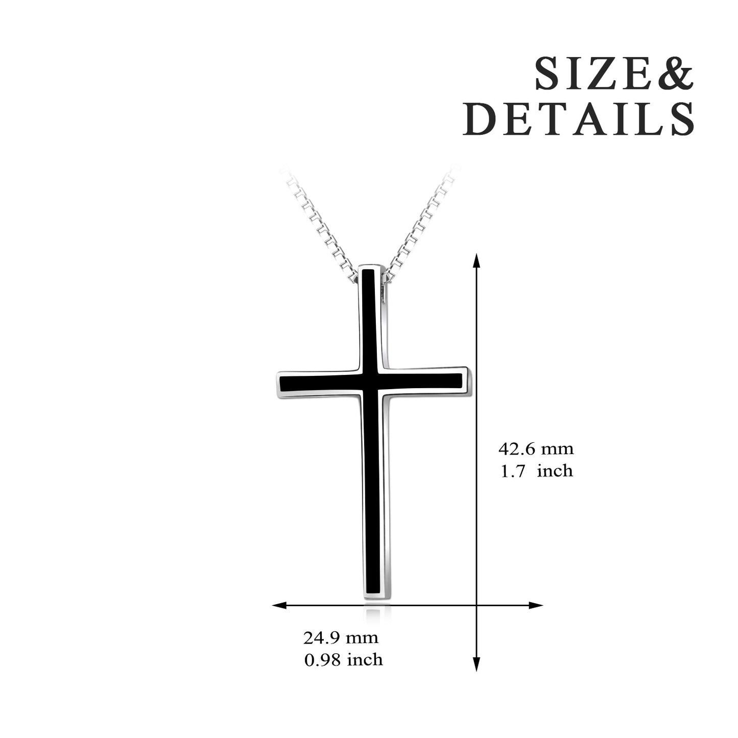 Men’s Black Cross Necklace | Solid 925 Sterling Silver Faith Pendant