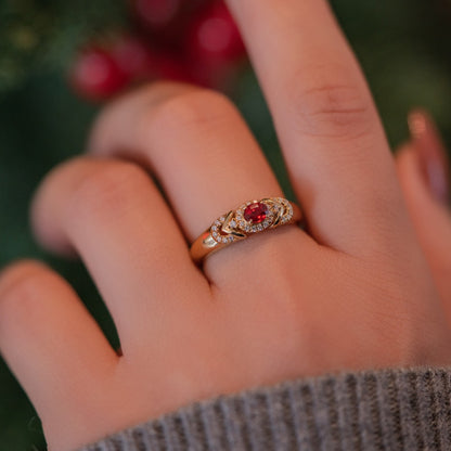 S925 Sterling Silver Gold-Plated Red Crystal Promise Ring