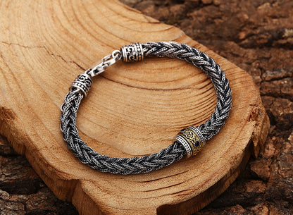 Retro Hand-Woven Bracelet for Men – 925 Sterling Silver Jewelry