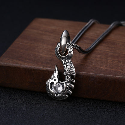 Men’s S925 Sterling Silver Hook Pendant Necklace | Blue, Red or White Gemstone Statement Jewelry