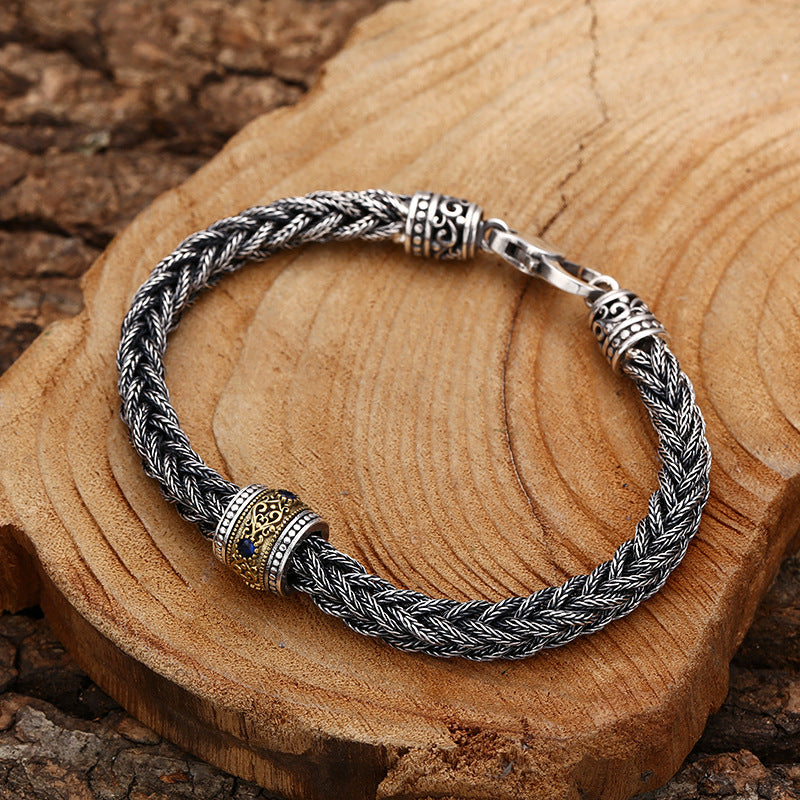 Retro Hand-Woven Bracelet for Men – 925 Sterling Silver Jewelry