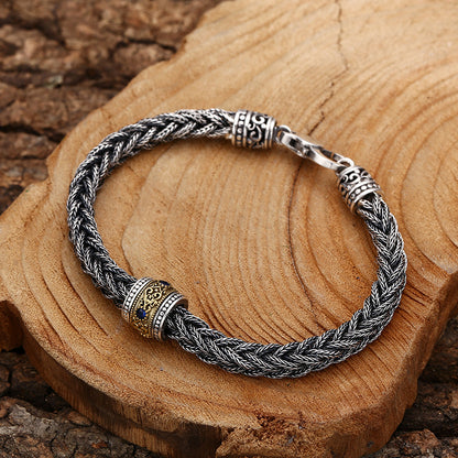 Retro Hand-Woven Bracelet for Men – 925 Sterling Silver Jewelry