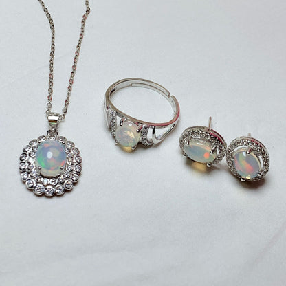 925 Sterling Silver Inlaid Opal Jewelry Set | Simple & Elegant Colored Gem Design
