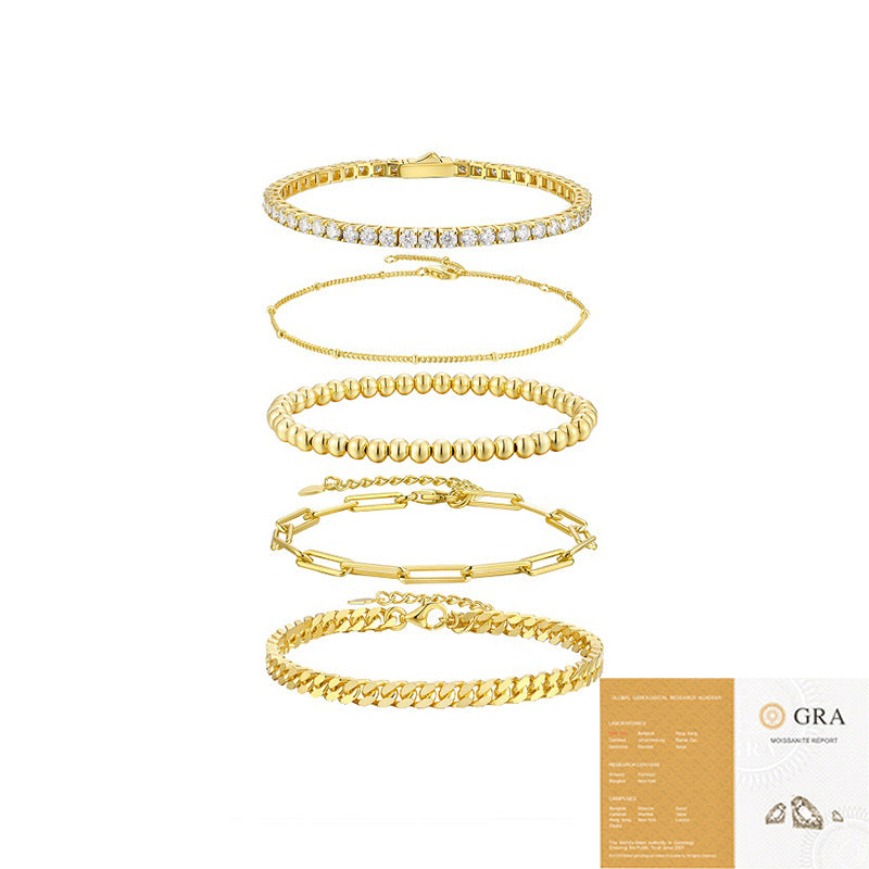 S925 Silver Gold Fashion 5-piece Stacked Bracelet