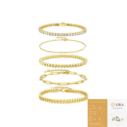 S925 Silver Gold Fashion 5-piece Stacked Bracelet