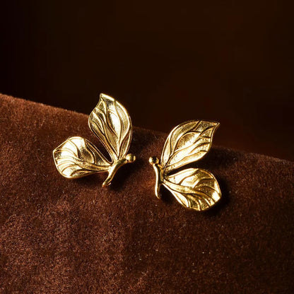 18K Gold Butterfly Stud Earrings | Yellow Leaf Nature-Inspired Ear Studs