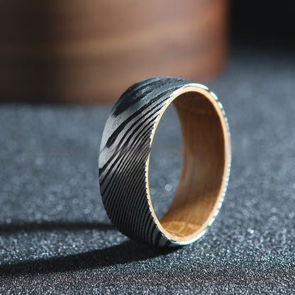 Striped Barrel Wood Inlay Ring | Unisex Modern Statement Jewelry