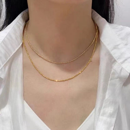 18K Gold Plated Bead Wave Chain Necklace – 925 Sterling Silver