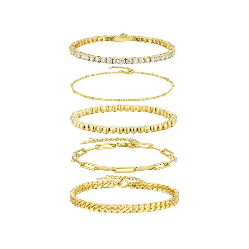 S925 Silver Gold Fashion 5-piece Stacked Bracelet