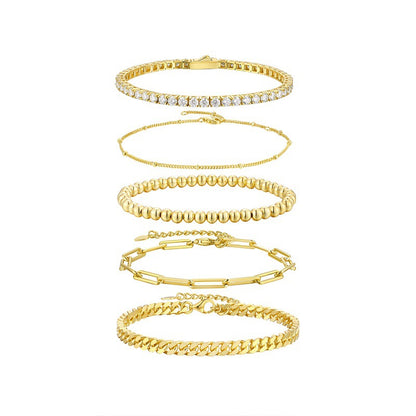S925 Silver Gold Fashion 5-piece Stacked Bracelet