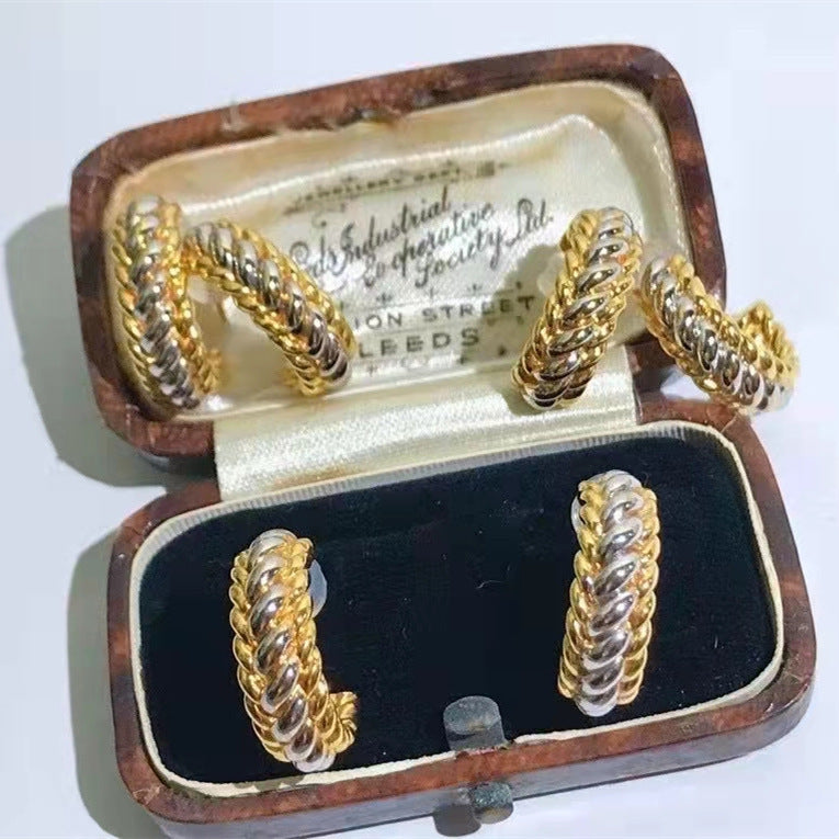 18K Gold & Sterling Silver Braided Hoop Earrings | Elegant Two-Tone Jewelry