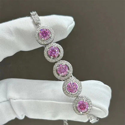Pink Moissanite Halo Bracelet | Diamond-Cut Brilliance