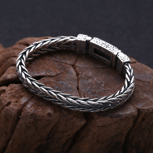 Men’s 925 Sterling Silver Braided Rattan Bracelet | Modern Minimalist Jewelry