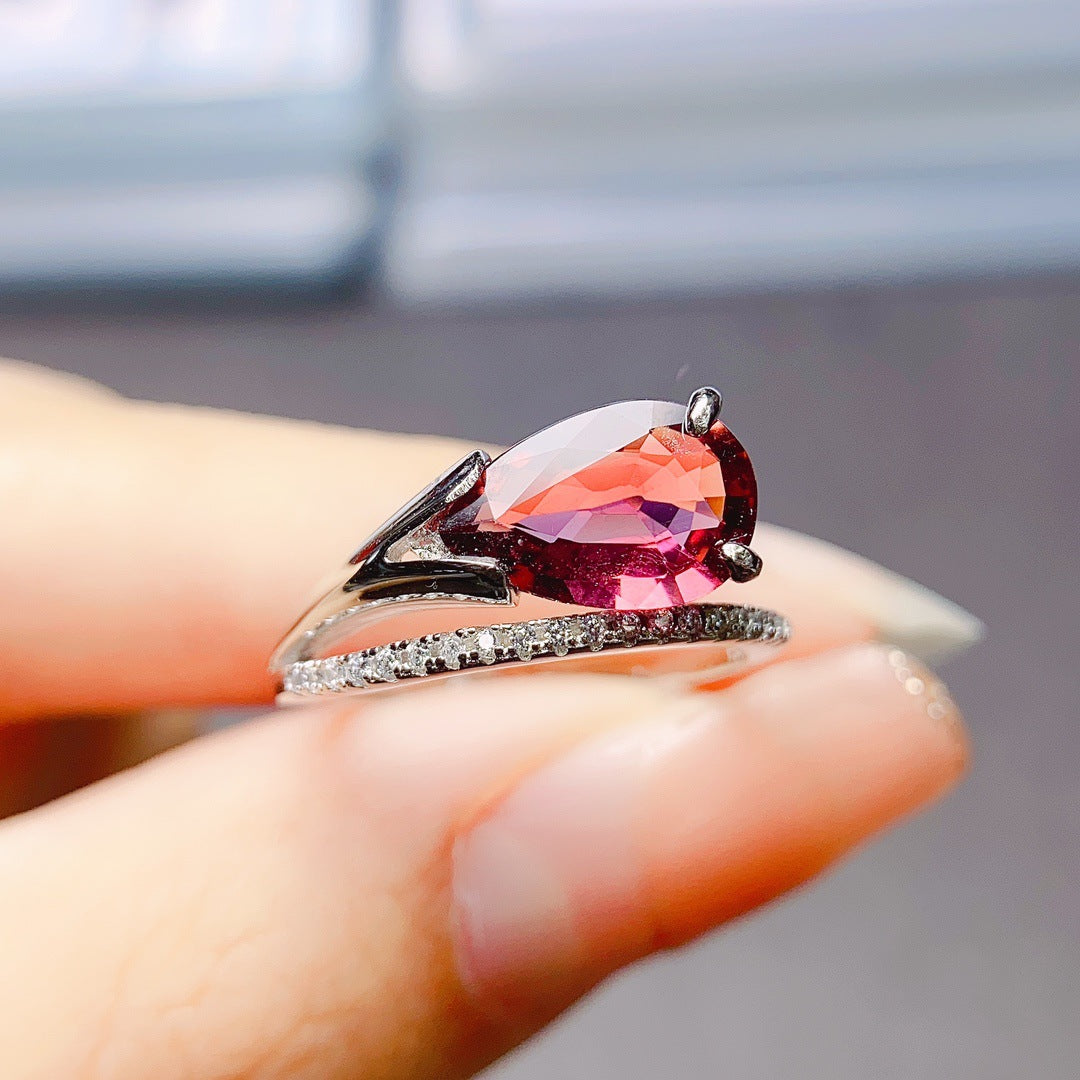 Sterling Silver Tourmaline-Color Ring | Adjustable Pink Gemstone Statement Ring