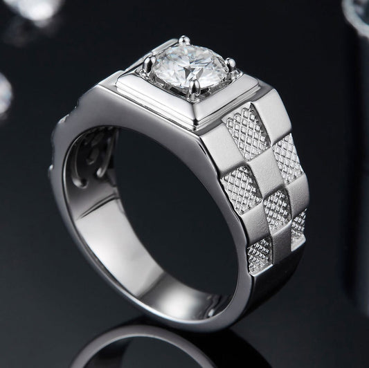 Men’s Simple Moissanite Ring | Modern Diamond-Style Design