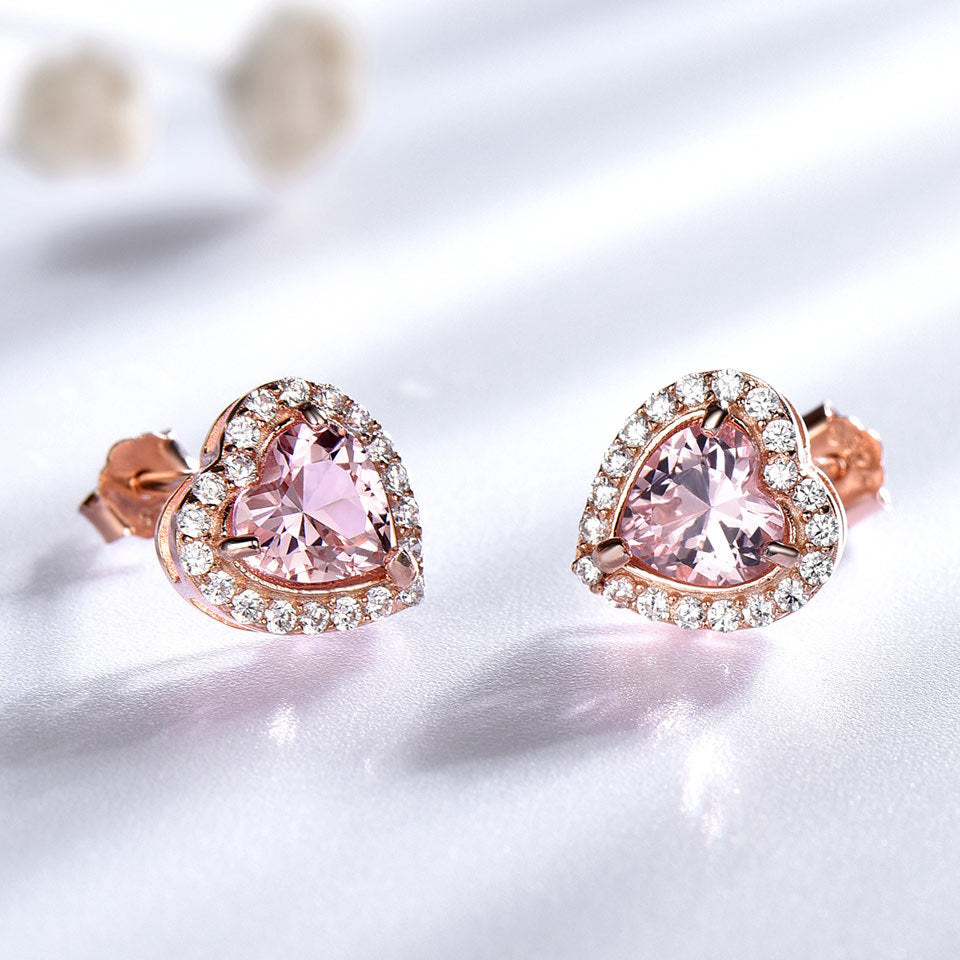 925 Sterling Silver Morganite Heart-Shaped Stud Earrings | Women’s Gemstone Jewelry