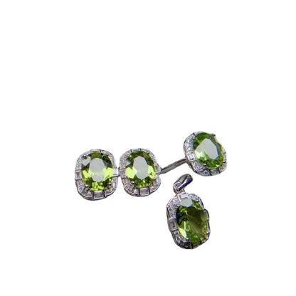 Natural Olivine Set  925 Silver Jewelry  Inlaid Rings  Pendants  Stud Earrings  Handmade Jewelry  Gold Plated Jewelry  Elegant Accessories