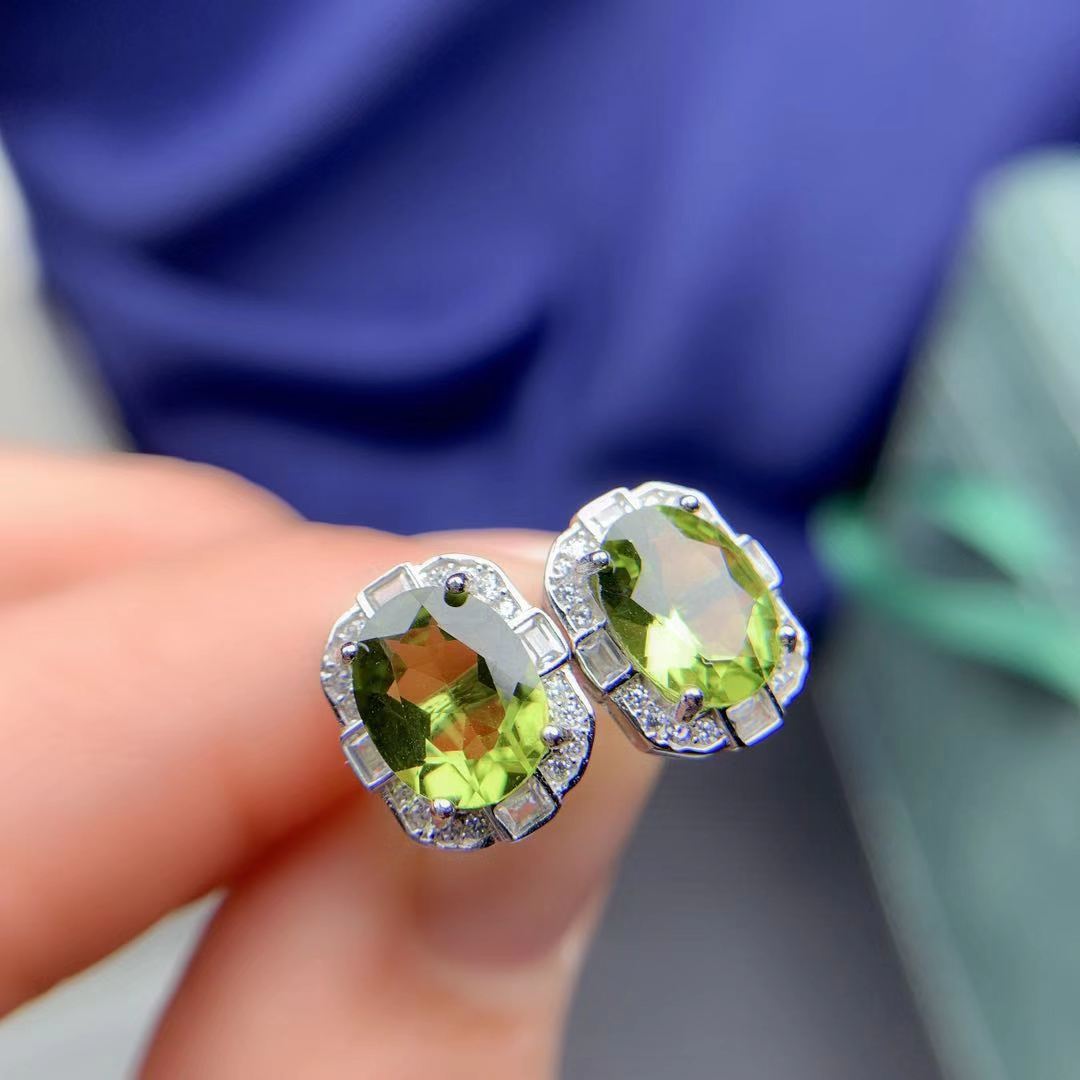 Natural Olivine Set  925 Silver Jewelry  Inlaid Rings  Pendants  Stud Earrings  Handmade Jewelry  Gold Plated Jewelry  Elegant Accessories
