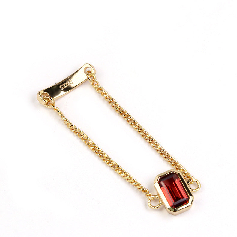 Garnet Chain Ring | Gold-Tone Silver Adjustable Ring for Women