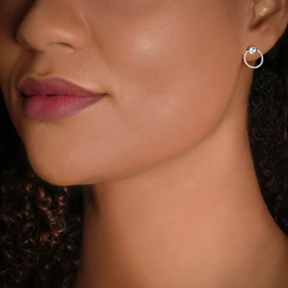 S925 Sterling Silver Circle Diamond Pendant Necklace & Blue Eye Stud Earrings Set