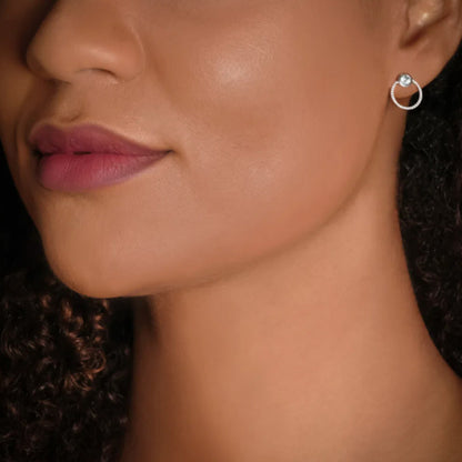 S925 Sterling Silver Circle Diamond Pendant Necklace & Blue Eye Stud Earrings Set