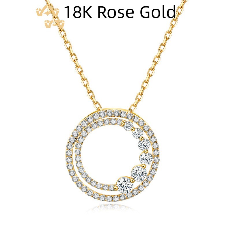 18K Gold Moissanite Circle Necklace | Pavé Eternity Pendant