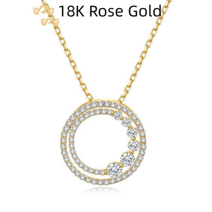 18K Gold Moissanite Circle Necklace | Pavé Eternity Pendant