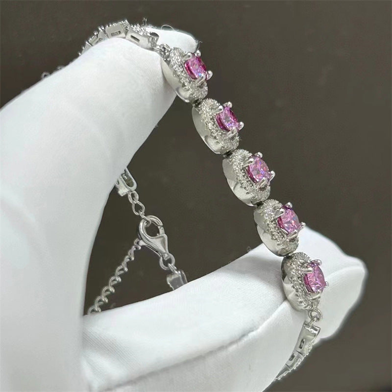 Pink Moissanite Halo Bracelet | Diamond-Cut Brilliance