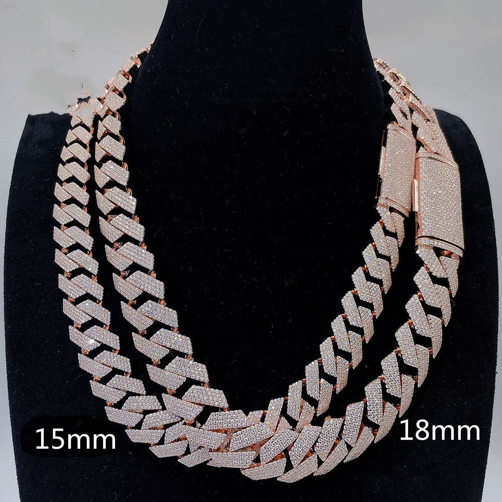 18mm Moissanite Cuban Link Chain Necklace | S925 Sterling Silver, Iced Statement Chain
