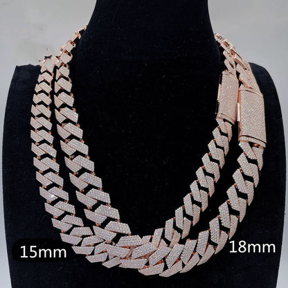 18mm Moissanite Cuban Link Chain Necklace | S925 Sterling Silver, Iced Statement Chain