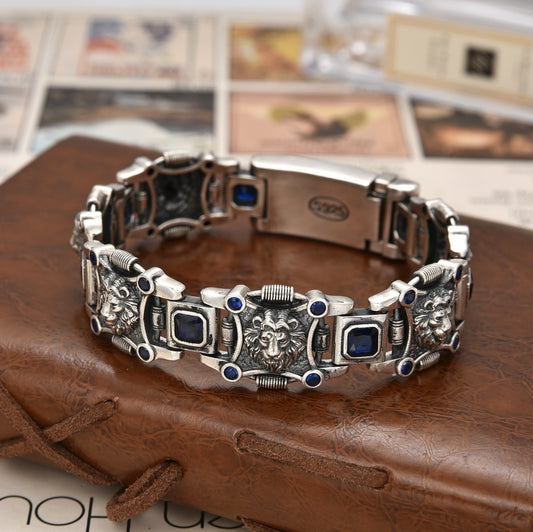 Men’s Sterling Silver Lion Bracelet with Zircon | Luxury Statement Jewelry