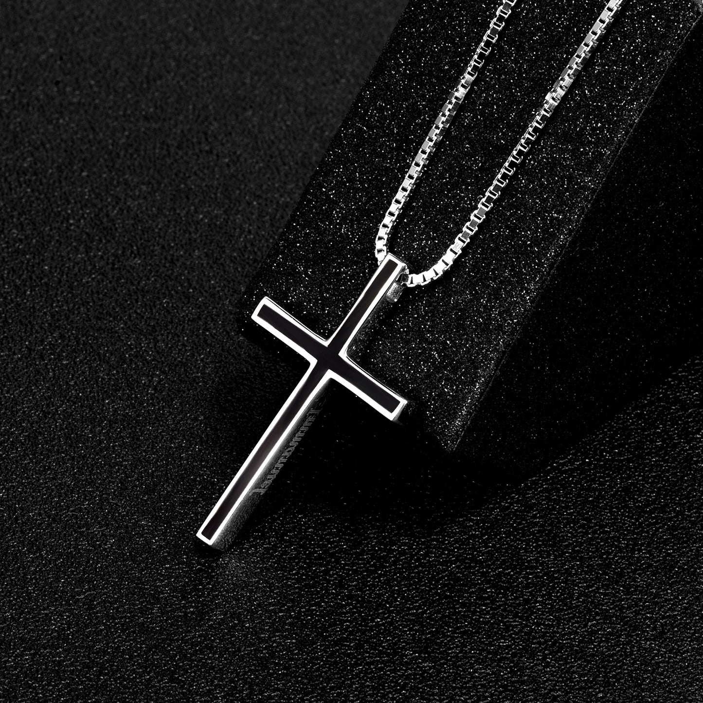 Men’s Black Cross Necklace | Solid 925 Sterling Silver Faith Pendant