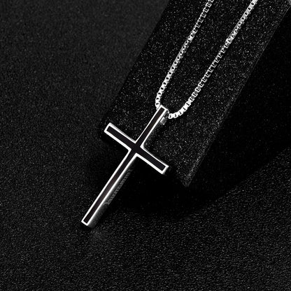 Men’s Black Cross Necklace | Solid 925 Sterling Silver Faith Pendant