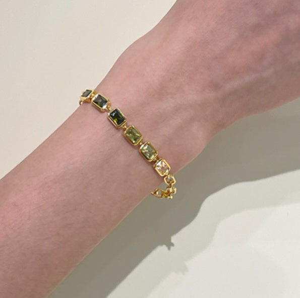 Gradient Green Zircon Bracelet | 18K Gold Plated