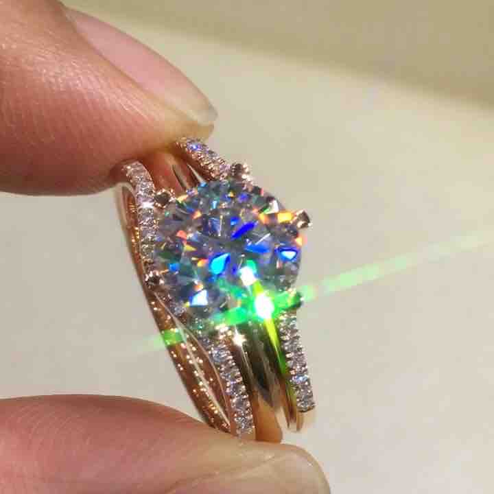 Two-Piece Moissanite Ring Set | Gold-Tone Bridal Design