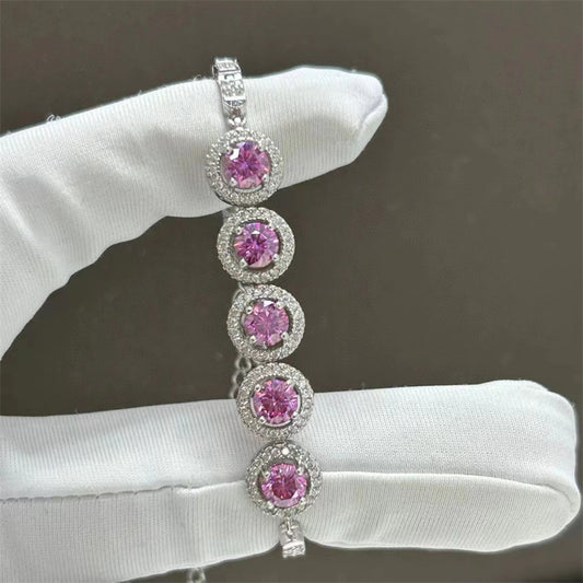 Pink Moissanite Halo Bracelet | Diamond-Cut Brilliance