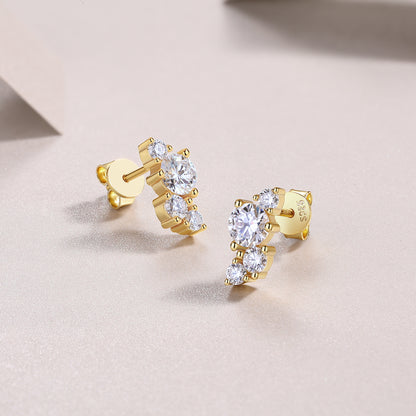 Four-Stone Moissanite Stud Earrings | Light Shadow Design in S925 Silver, Gold-Plated